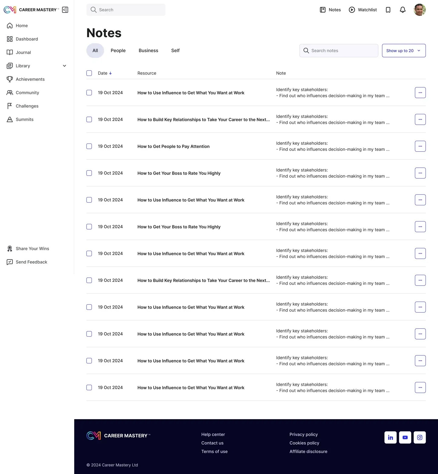 Notes to videos and lessons with export