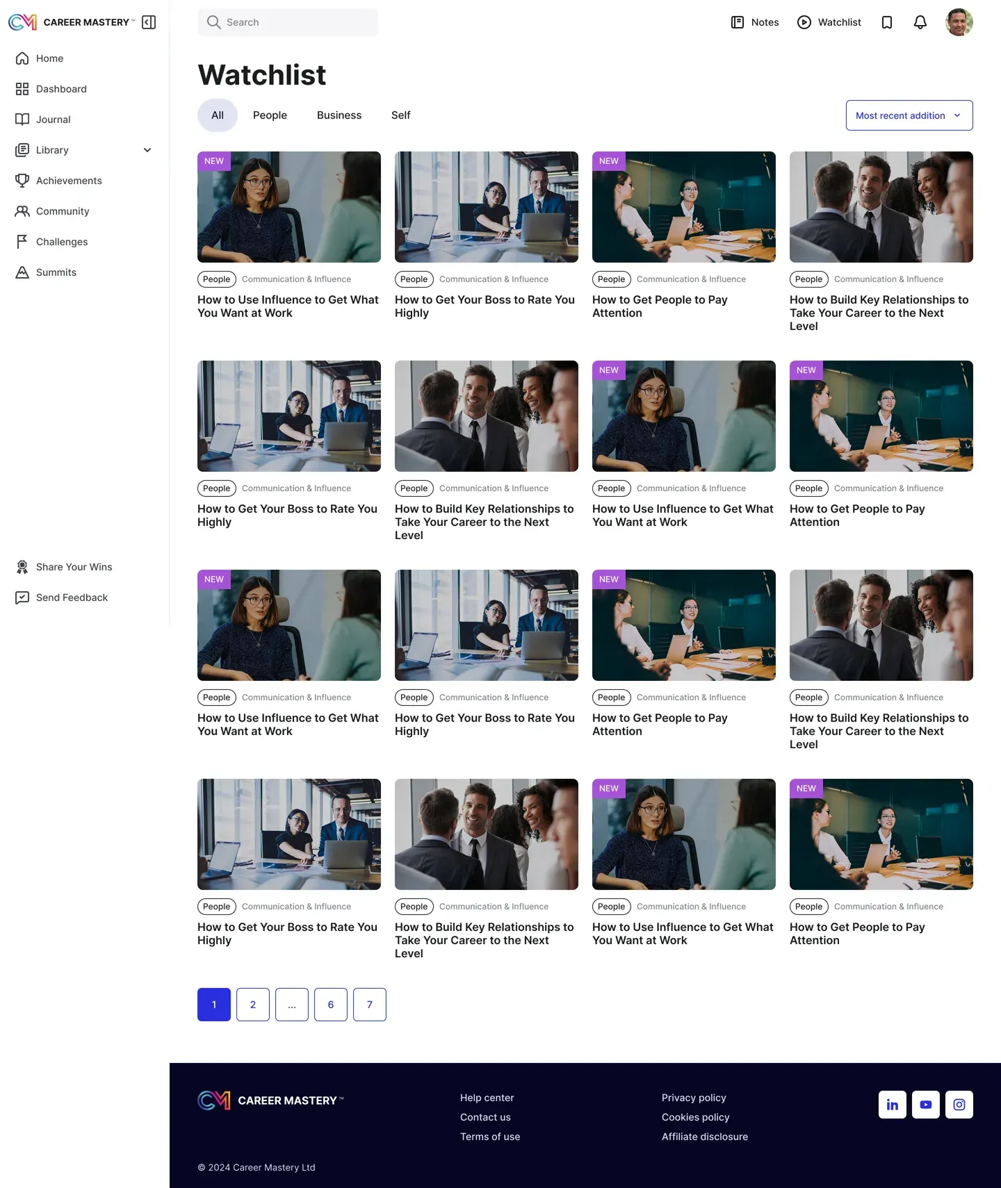 Training library with filters by area