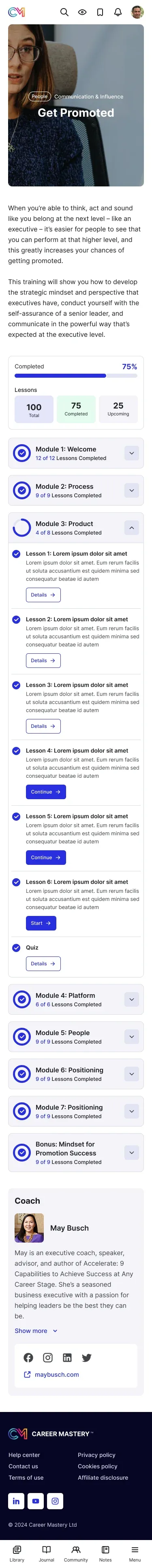 Training page on a phone