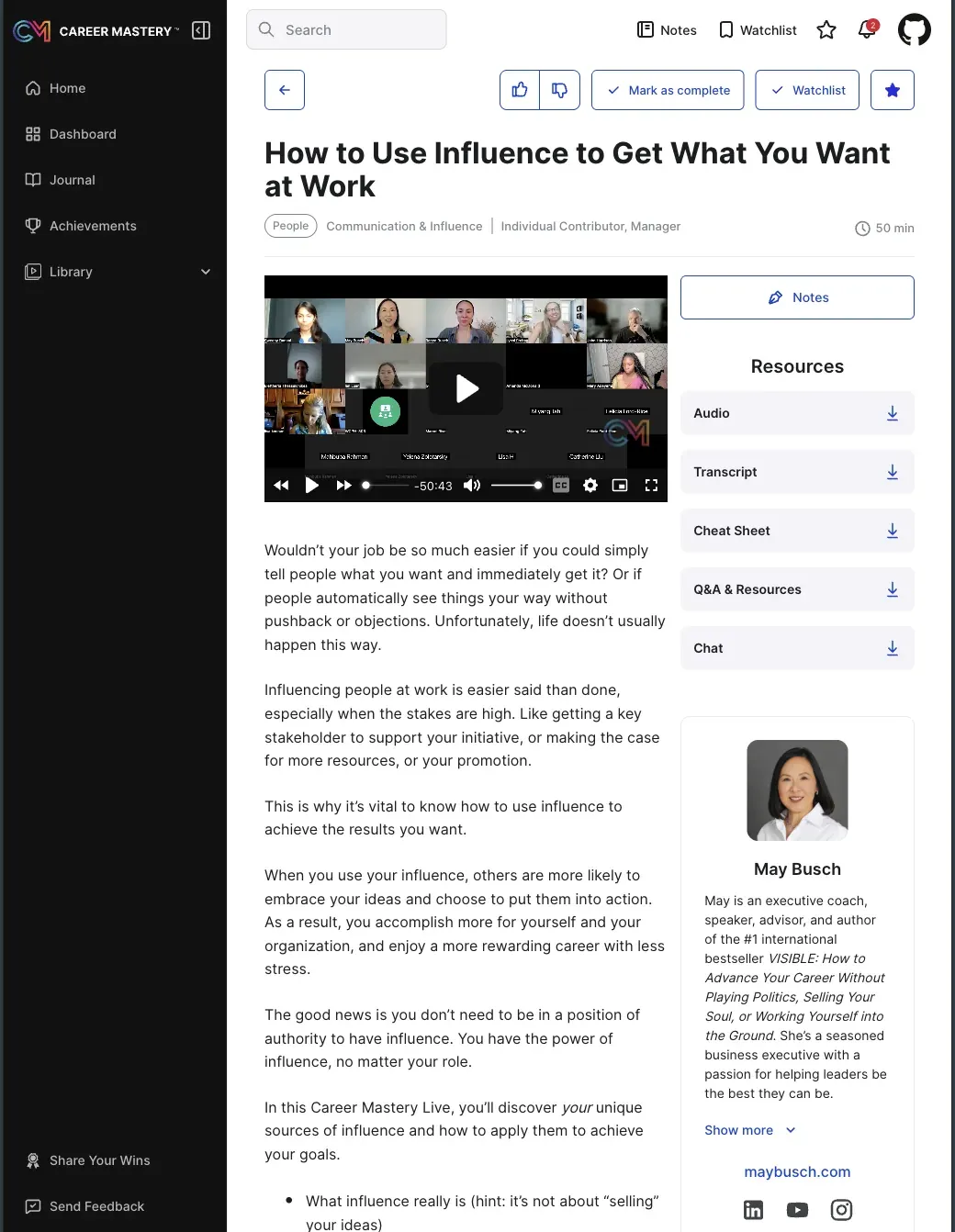Training page with video and resources on a tablet