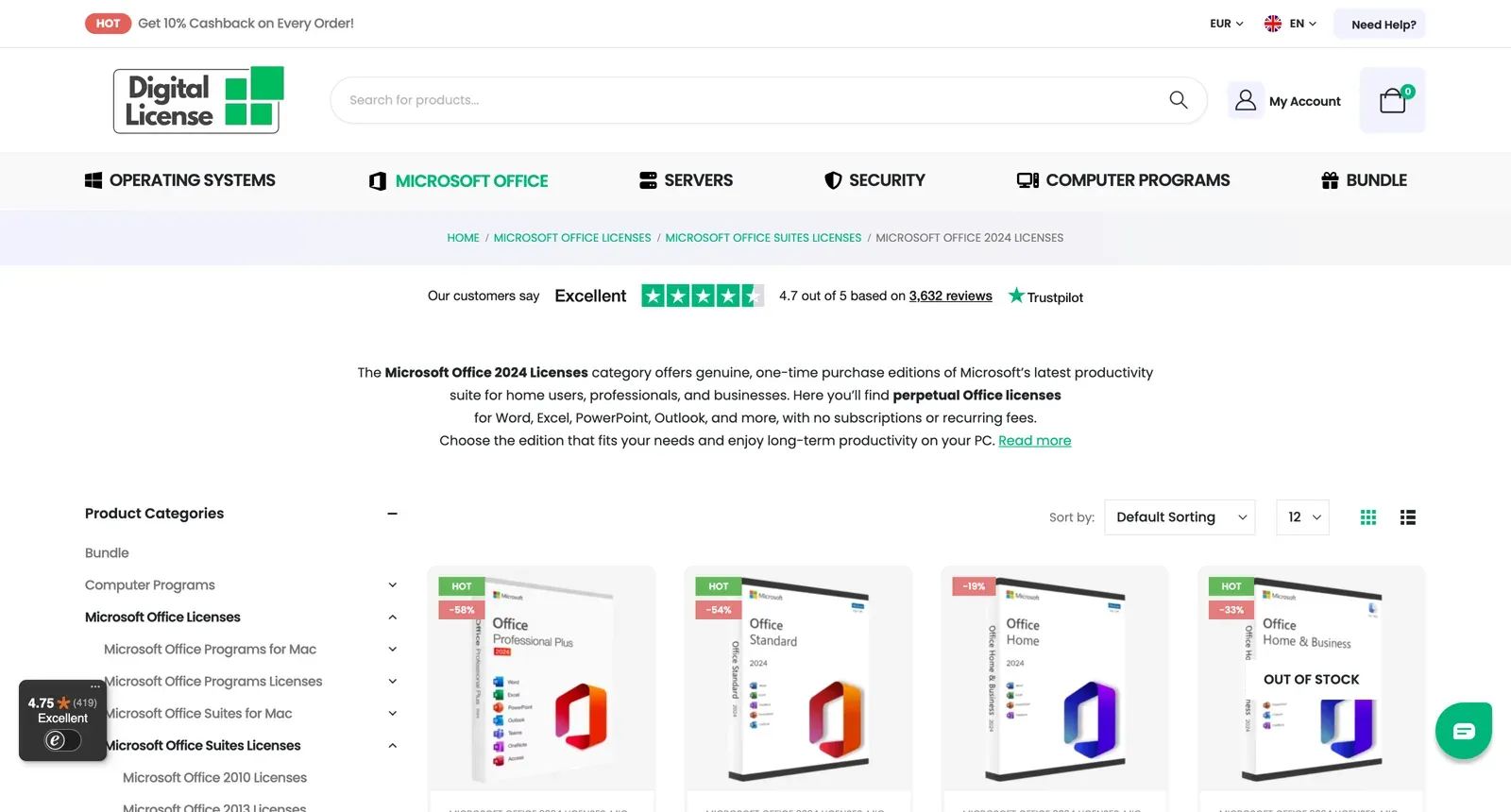 Catalogue with filters and local prices
