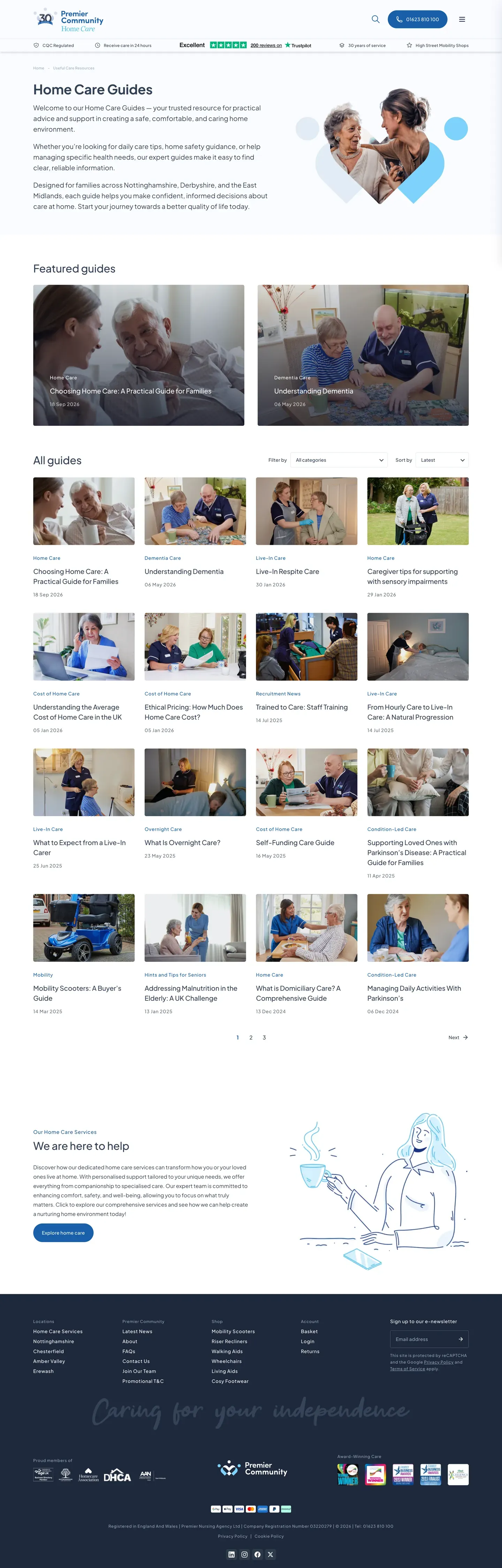 Care guides hub with filters