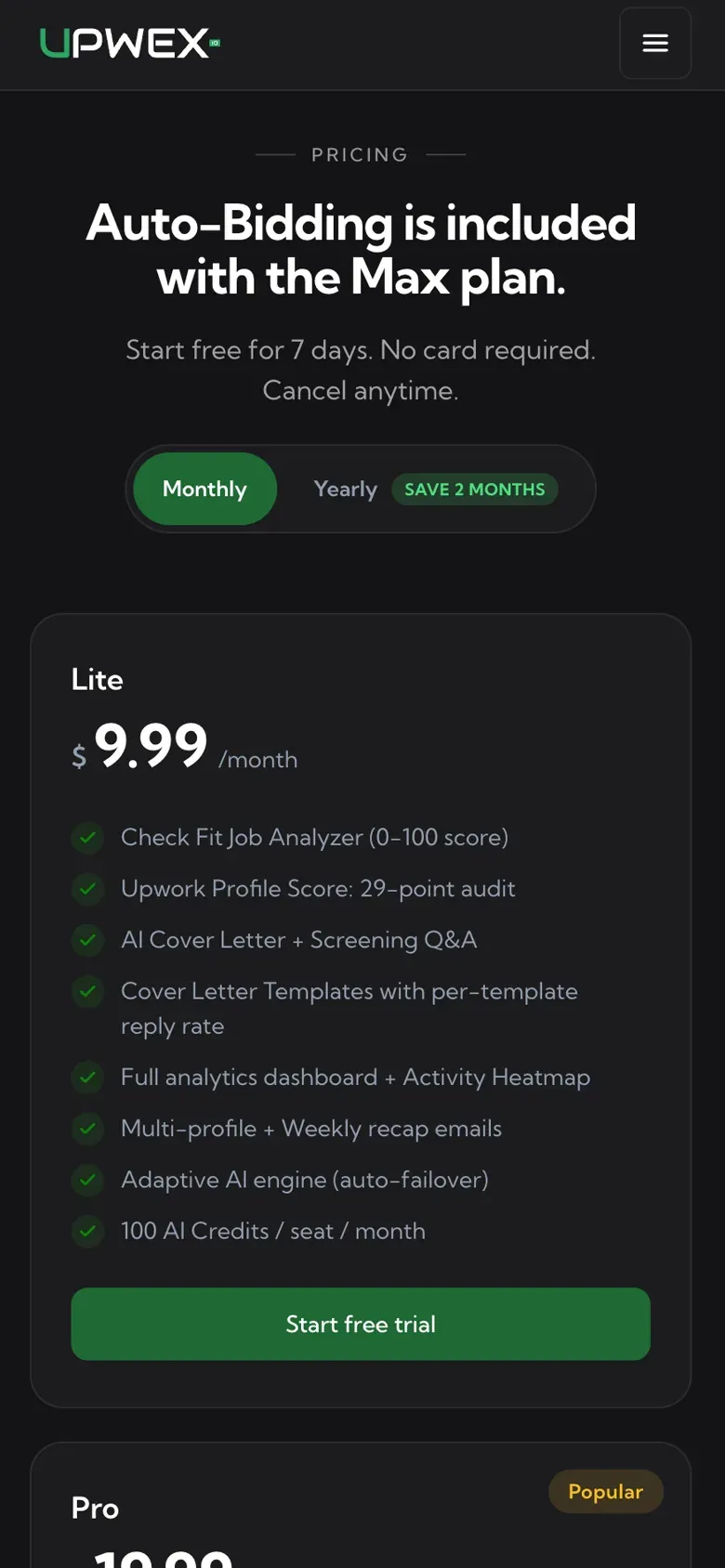 Pricing on a phone